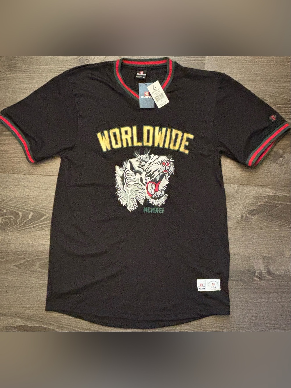 Y2K Southpole Shirt Mens XL Black Worldwide Tiger MCMXCI Athletic 90s Jersey NWT